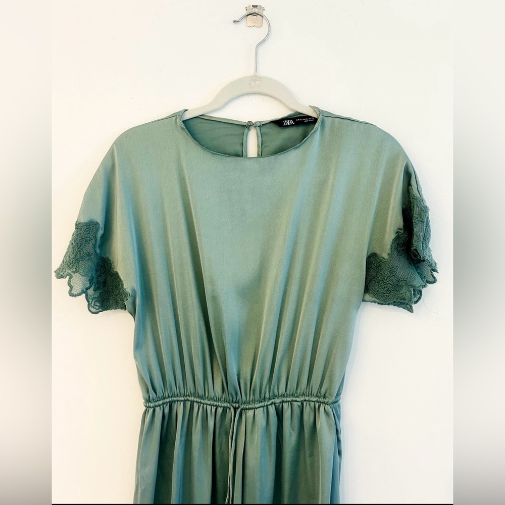 ZARA Women's Green Satin Tunic Dress Size XS - Picture 6 of 8